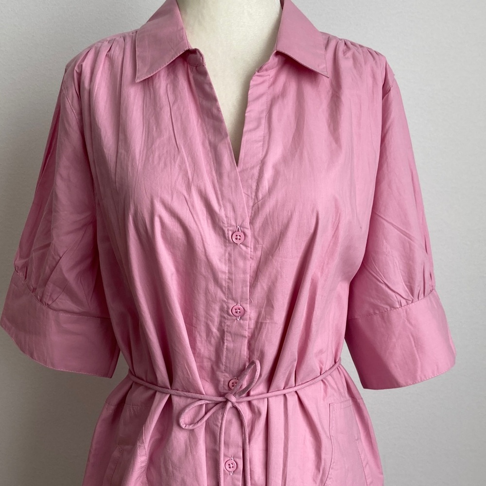 Lilla P Shirred Sleeve Shirt Dress in Pink Color - Belt included - Picture 3 of 10